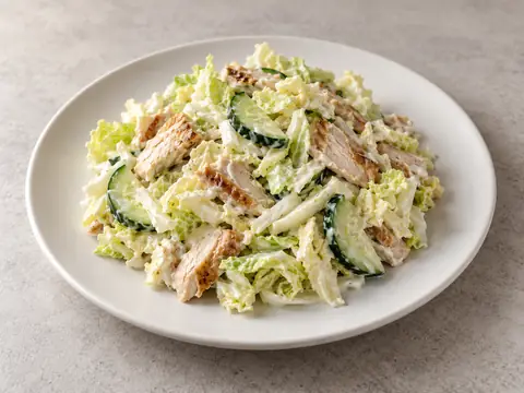 Пекинская капуста с курицей и огурцом — иллюстрация подачи