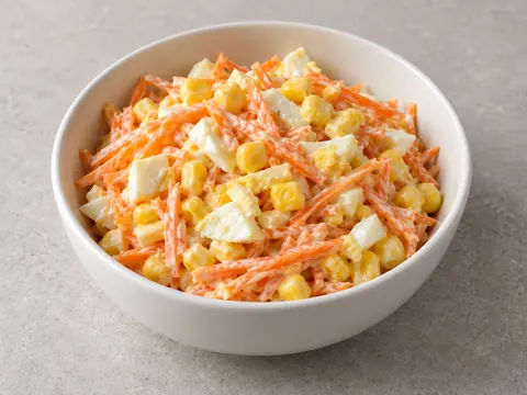 Морковь с кукурузой и яйцом — иллюстрация подачи