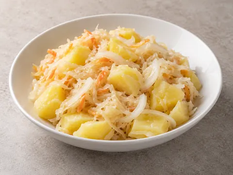 Картофель с квашеной капустой и луком — иллюстрация подачи
