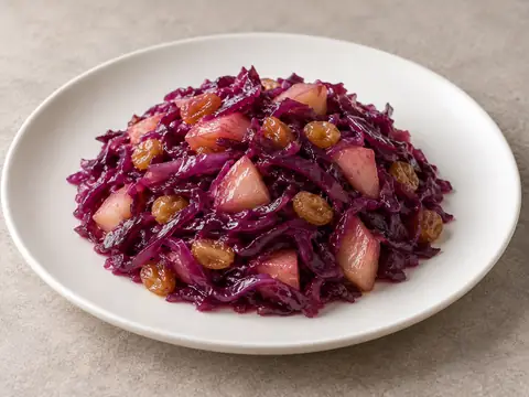Краснокочанная капуста с яблоком и изюмом — иллюстрация подачи