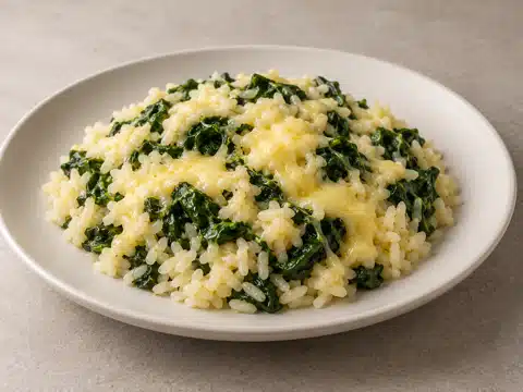 Рис со шпинатом и сыром — иллюстрация подачи