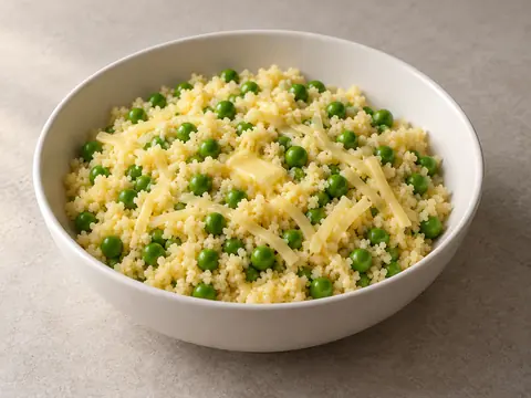 Кускус с зеленым горошком и сыром — иллюстрация подачи