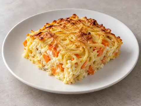 Макаронная запеканка с морковью и творогом — иллюстрация подачи