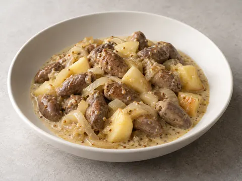 Куриные сердечки с яблоком и горчицей — иллюстрация подачи