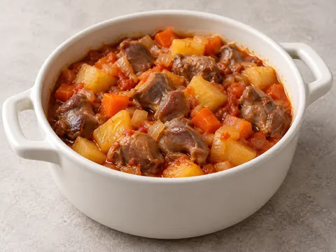 Куриные желудки с картофелем в горшочке — иллюстрация подачи