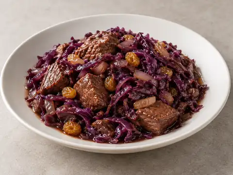 Говядина с краснокочанной капустой и изюмом — иллюстрация подачи