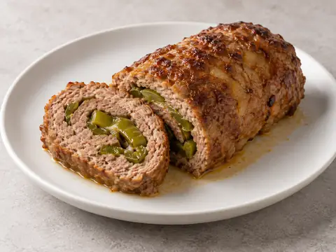 Мясной рулет из говядины и свинины с перцем — иллюстрация подачи