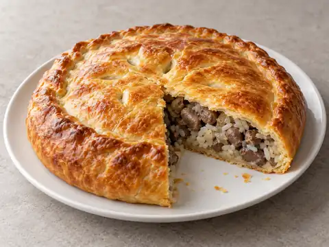 Пирог с куриными сердечками и рисом — иллюстрация подачи