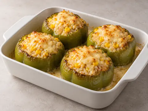 Перец с рисом, кукурузой и сыром — иллюстрация подачи