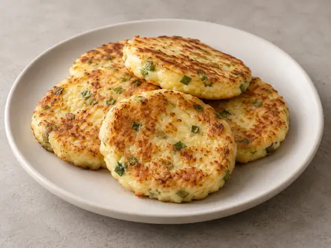 Творожные лепёшки с сыром и зелёным луком — иллюстрация подачи