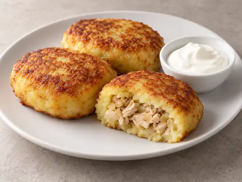 Картофельные зразы с курицей и сметаной — иллюстрация подачи