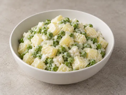 Картофельный салат с горошком и луком — иллюстрация подачи