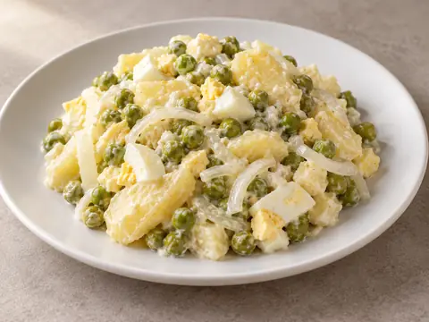 Картофельный салат с горошком и яйцом — иллюстрация подачи