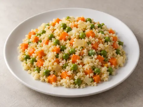 Кускус с морковью и зелёным горошком — иллюстрация подачи