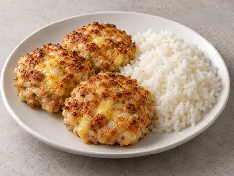 Рубленые куриные котлеты с сыром и рисом — иллюстрация подачи