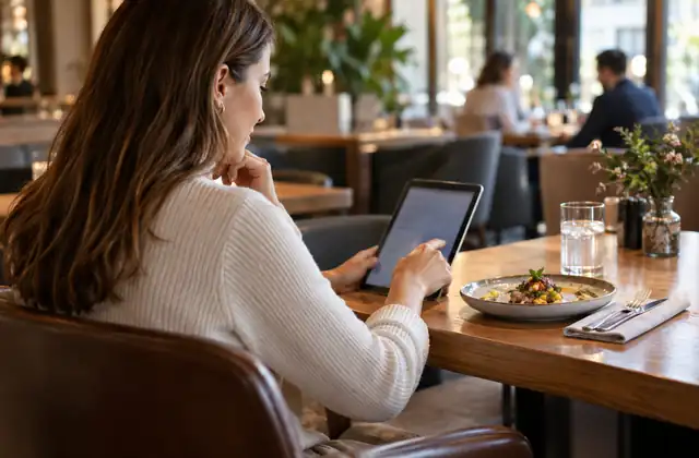Гость выбирает блюда в электронном меню за столом